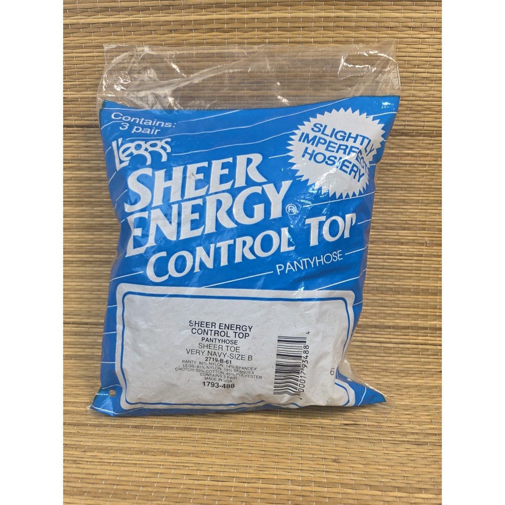 Vintage Leggs Sheer Energy Control Top Pantyhose Very Navy Size B Pack Of 3
